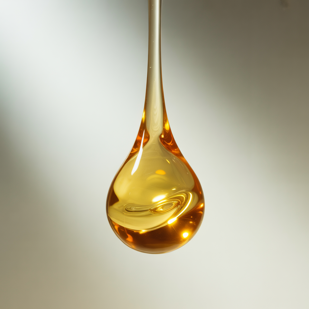 Golden droplet of pure Brazilian castor oil – rich in nutrients for nourishing hair, skin, and lashes